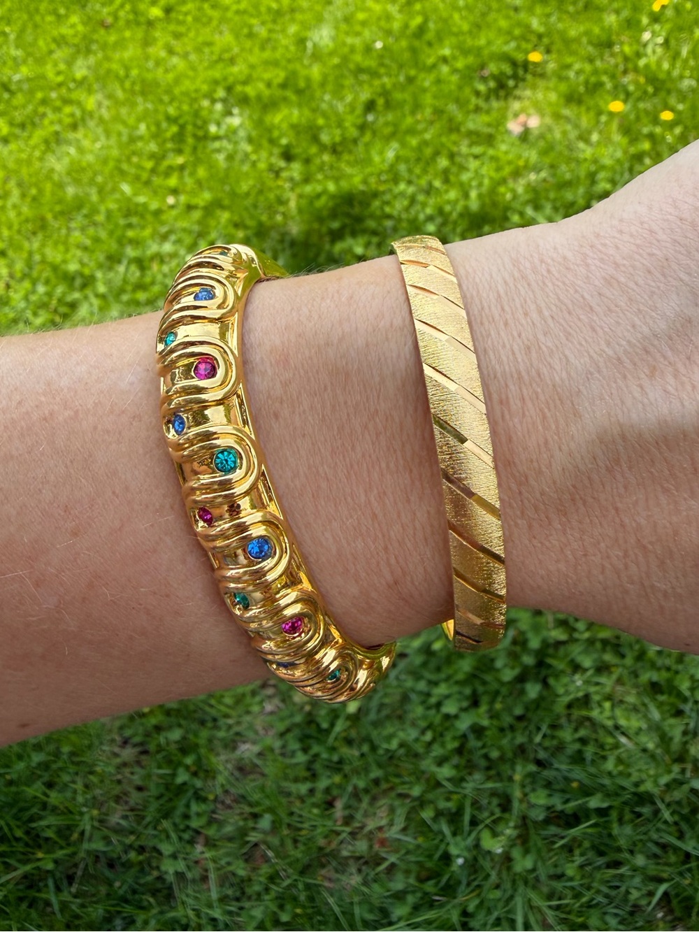 Vintage Swarovski Crystal Gold Multicolor Bangle Bracelet - Picture 3 of 12